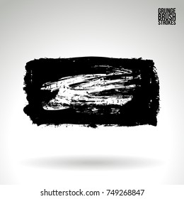 Black brush stroke and texture. Grunge vector abstract hand - painted element. Underline and border design.
