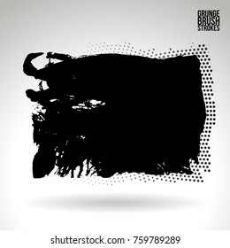 Black brush stroke and texture. Grunge vector abstract hand - painted element. Underline and border design.