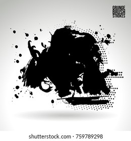 Black brush stroke and texture. Grunge vector abstract hand - painted element. Underline and border design.