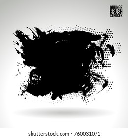 Black brush stroke and texture. Grunge vector abstract hand - painted element. Underline and border design.