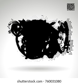 Black brush stroke and texture. Grunge vector abstract hand - painted element. Underline and border design.