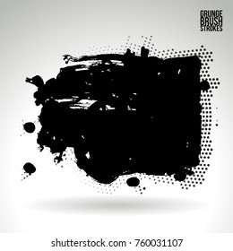 Black brush stroke and texture. Grunge vector abstract hand - painted element. Underline and border design.