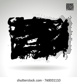 Black brush stroke and texture. Grunge vector abstract hand - painted element. Underline and border design.