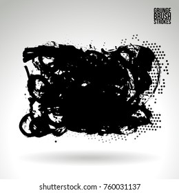 Black brush stroke and texture. Grunge vector abstract hand - painted element. Underline and border design.