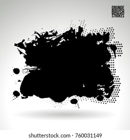 Black brush stroke and texture. Grunge vector abstract hand - painted element. Underline and border design.