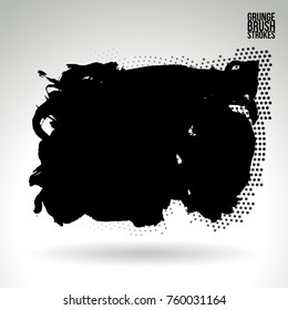 Black brush stroke and texture. Grunge vector abstract hand - painted element. Underline and border design.
