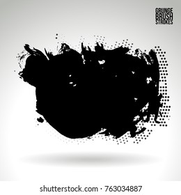 Black brush stroke and texture. Grunge vector abstract hand - painted element. Underline and border design.
