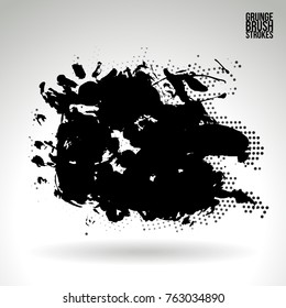 Black brush stroke and texture. Grunge vector abstract hand - painted element. Underline and border design.