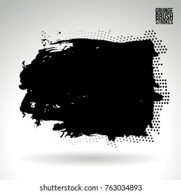 Black brush stroke and texture. Grunge vector abstract hand - painted element. Underline and border design.