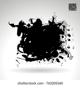 Black brush stroke and texture. Grunge vector abstract hand - painted element. Underline and border design.
