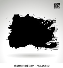 Black brush stroke and texture. Grunge vector abstract hand - painted element. Underline and border design.