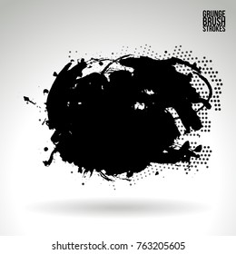 Black brush stroke and texture. Grunge vector abstract hand - painted element. Underline and border design.