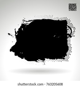 Black brush stroke and texture. Grunge vector abstract hand - painted element. Underline and border design.