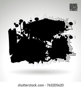 Black brush stroke and texture. Grunge vector abstract hand - painted element. Underline and border design.