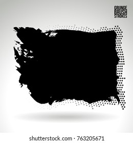 Black brush stroke and texture. Grunge vector abstract hand - painted element. Underline and border design.