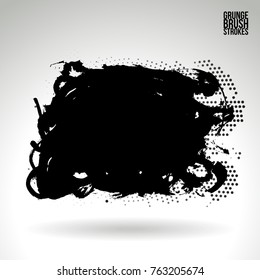 Black brush stroke and texture. Grunge vector abstract hand - painted element. Underline and border design.