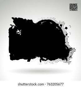 Black brush stroke and texture. Grunge vector abstract hand - painted element. Underline and border design.