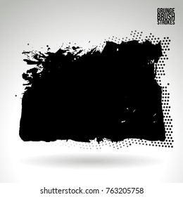 Black brush stroke and texture. Grunge vector abstract hand - painted element. Underline and border design.