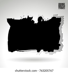Black brush stroke and texture. Grunge vector abstract hand - painted element. Underline and border design.