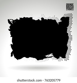 Black brush stroke and texture. Grunge vector abstract hand - painted element. Underline and border design.
