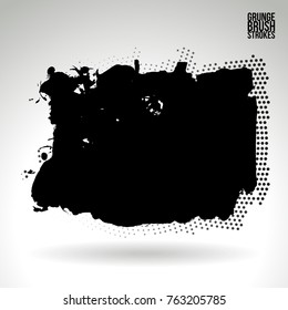 Black brush stroke and texture. Grunge vector abstract hand - painted element. Underline and border design.