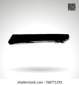 Black brush stroke and texture. Grunge vector abstract hand - painted element. Underline and border design.