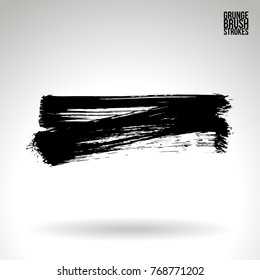 Black brush stroke and texture. Grunge vector abstract hand - painted element. Underline and border design.