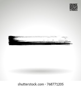 Black brush stroke and texture. Grunge vector abstract hand - painted element. Underline and border design.