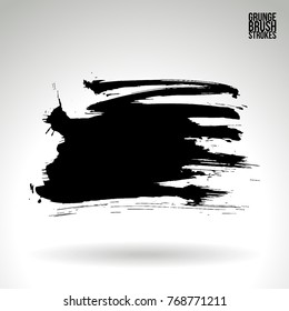 Black brush stroke and texture. Grunge vector abstract hand - painted element. Underline and border design.