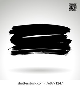 Black brush stroke and texture. Grunge vector abstract hand - painted element. Underline and border design.