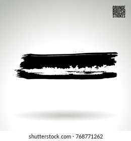 Black brush stroke and texture. Grunge vector abstract hand - painted element. Underline and border design.
