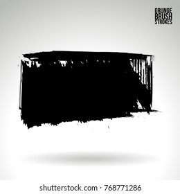 Black brush stroke and texture. Grunge vector abstract hand - painted element. Underline and border design.