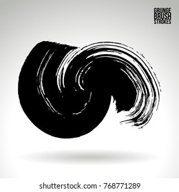 Black brush stroke and texture. Grunge vector abstract hand - painted element. Underline and border design.