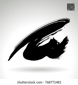 Black brush stroke and texture. Grunge vector abstract hand - painted element. Underline and border design.