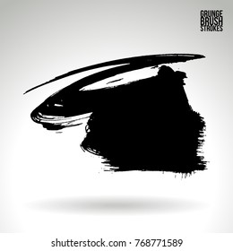 Black brush stroke and texture. Grunge vector abstract hand - painted element. Underline and border design.
