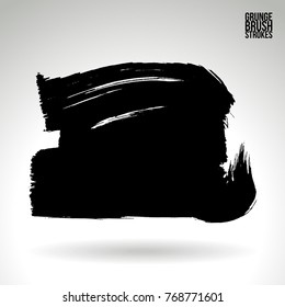 Black brush stroke and texture. Grunge vector abstract hand - painted element. Underline and border design.