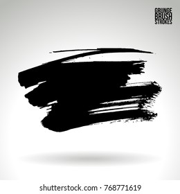 Black brush stroke and texture. Grunge vector abstract hand - painted element. Underline and border design.