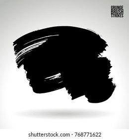 Black brush stroke and texture. Grunge vector abstract hand - painted element. Underline and border design.