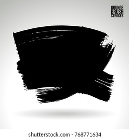 Black brush stroke and texture. Grunge vector abstract hand - painted element. Underline and border design.