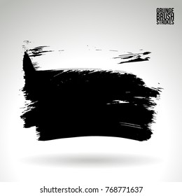 Black brush stroke and texture. Grunge vector abstract hand - painted element. Underline and border design.