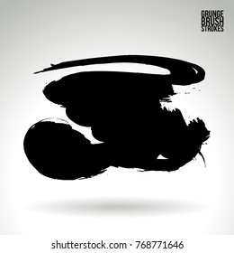 Black brush stroke and texture. Grunge vector abstract hand - painted element. Underline and border design.