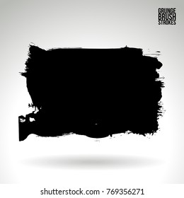 Black brush stroke and texture. Grunge vector abstract hand - painted element. Underline and border design.