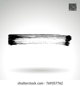 Black brush stroke and texture. Grunge vector abstract hand - painted element. Underline and border design.