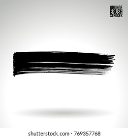 Black brush stroke and texture. Grunge vector abstract hand - painted element. Underline and border design.
