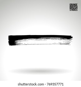 Black brush stroke and texture. Grunge vector abstract hand - painted element. Underline and border design.