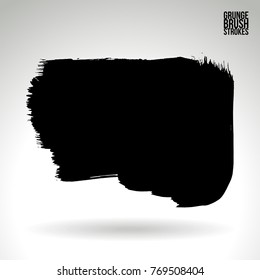 Black brush stroke and texture. Grunge vector abstract hand - painted element. Underline and border design.