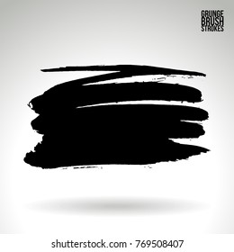 Black brush stroke and texture. Grunge vector abstract hand - painted element. Underline and border design.
