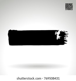 Black brush stroke and texture. Grunge vector abstract hand - painted element. Underline and border design.