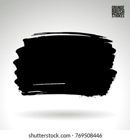 Black brush stroke and texture. Grunge vector abstract hand - painted element. Underline and border design.