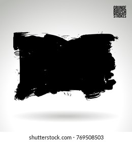 Black brush stroke and texture. Grunge vector abstract hand - painted element. Underline and border design.